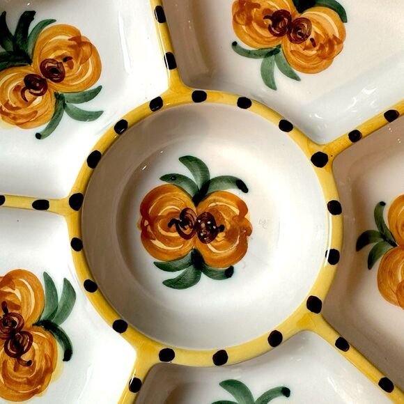 Signed Vintage Nazari Portugal Floral Hand-Painted Divided Serving Snack Platter - Picture 9 of 10